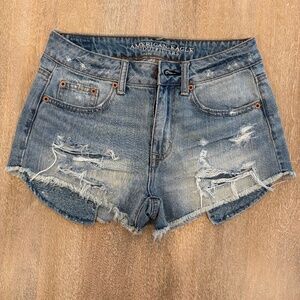 American Eagle Distressed Denim Shorts Size 0 Light Wash Cutoff